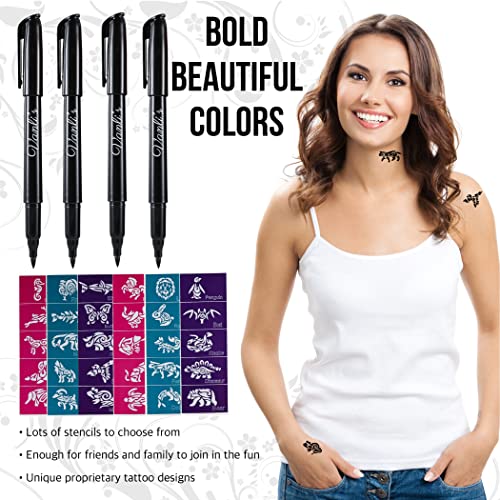 Vanli's Temporary Tattoo Markers, Removable Tattoo Kit with 6 Tattoo Pens and 30 Tattoo Stencil Papers