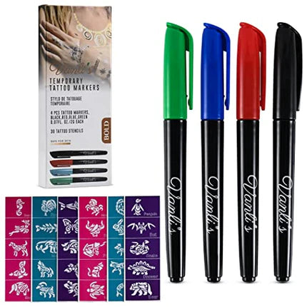 Vanli's Temporary Tattoo Markers, Removable Tattoo Kit 4 Pens-All Black