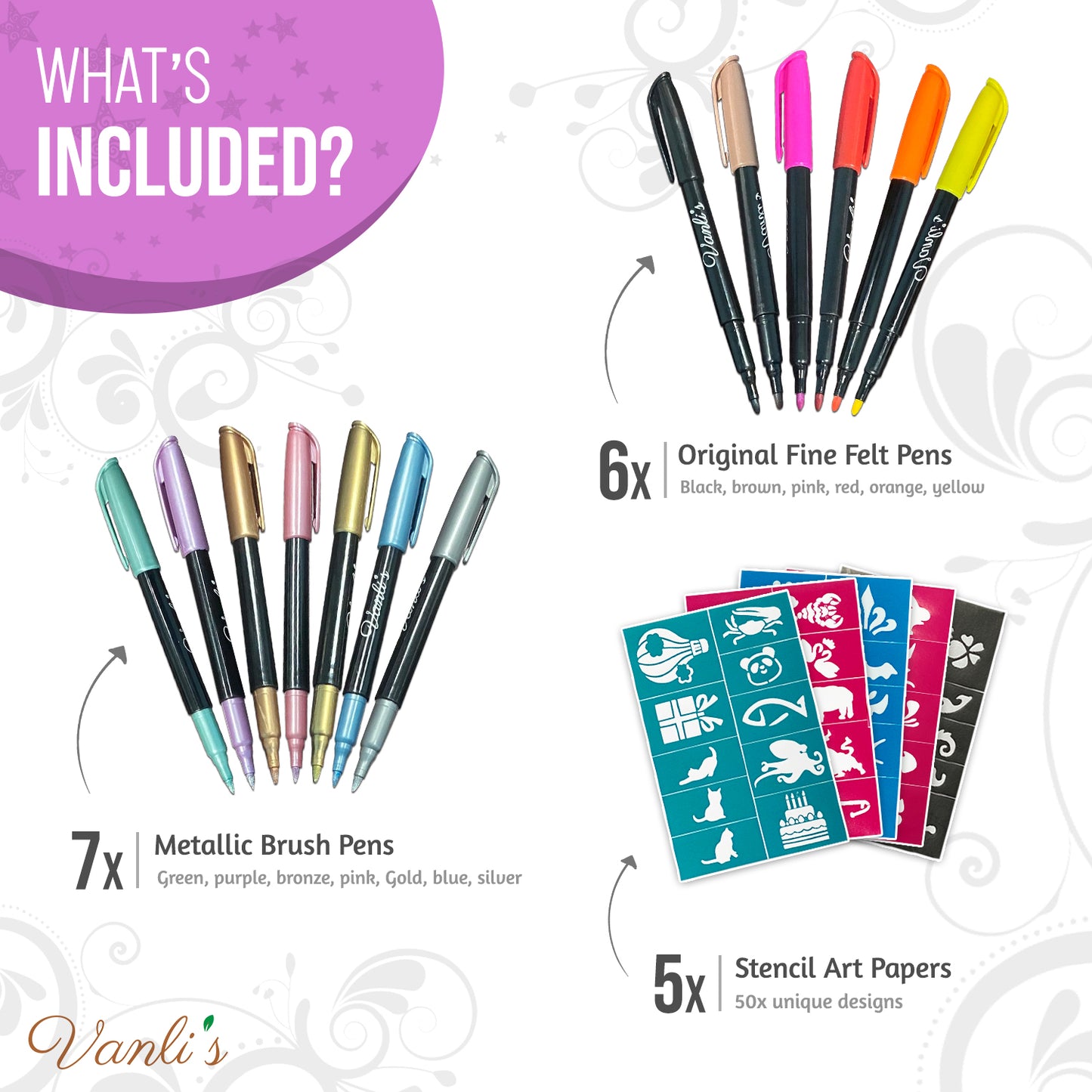 Vanli's Temporary Tattoo Pens With 50 Pieces of Tattoo Stencil Paper