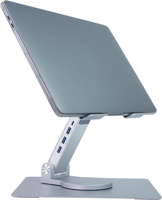 Vanli's Adjustable Laptop Stand with 360 Rotating Base, Foldable Ergonomic Laptop Riser for Desk, Swivel Computer Stand for Laptop or Tablet, Metal Laptop Holder – Collapsible, Fits 13-17” MacBook
