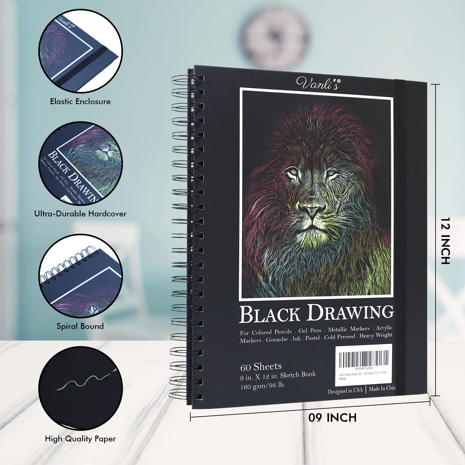 Vanli's Hardcover Black Paper Sketchbook & 12 Pack Ball
