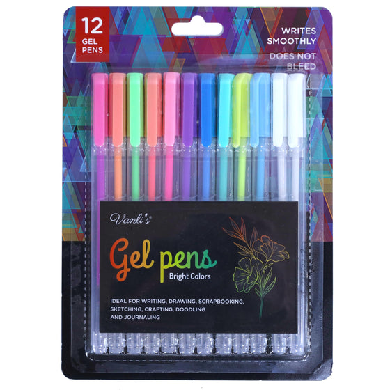 Vanli's Gel Pens for Kids and Adults, 12 Bold Colored Ballpoint Pens in Assorted Bright Ink Ideal for Black Paper, Gel Pens for Coloring, Drawing, Journaling and Scrapbooking (10 Colors Plus 2 White)