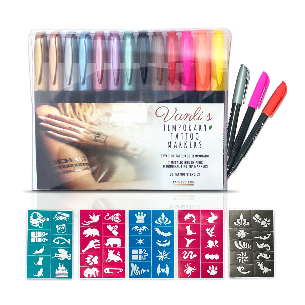 Vanli's Temporary Tattoo Pens With 50 Pieces of Tattoo Stencil Paper